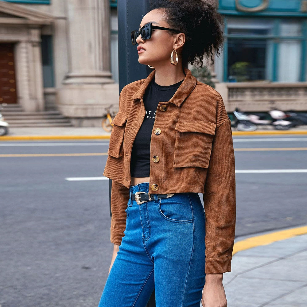 ZARA Corduroy Single Breasted Lapel Long Sleeve Pleated Pocket Jacket